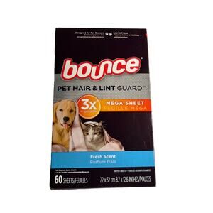 Bounce Pet Hair and Lint Guard 3X Mega Dryer 60 Sheets 8.7 X 12.6 In Fresh Scent